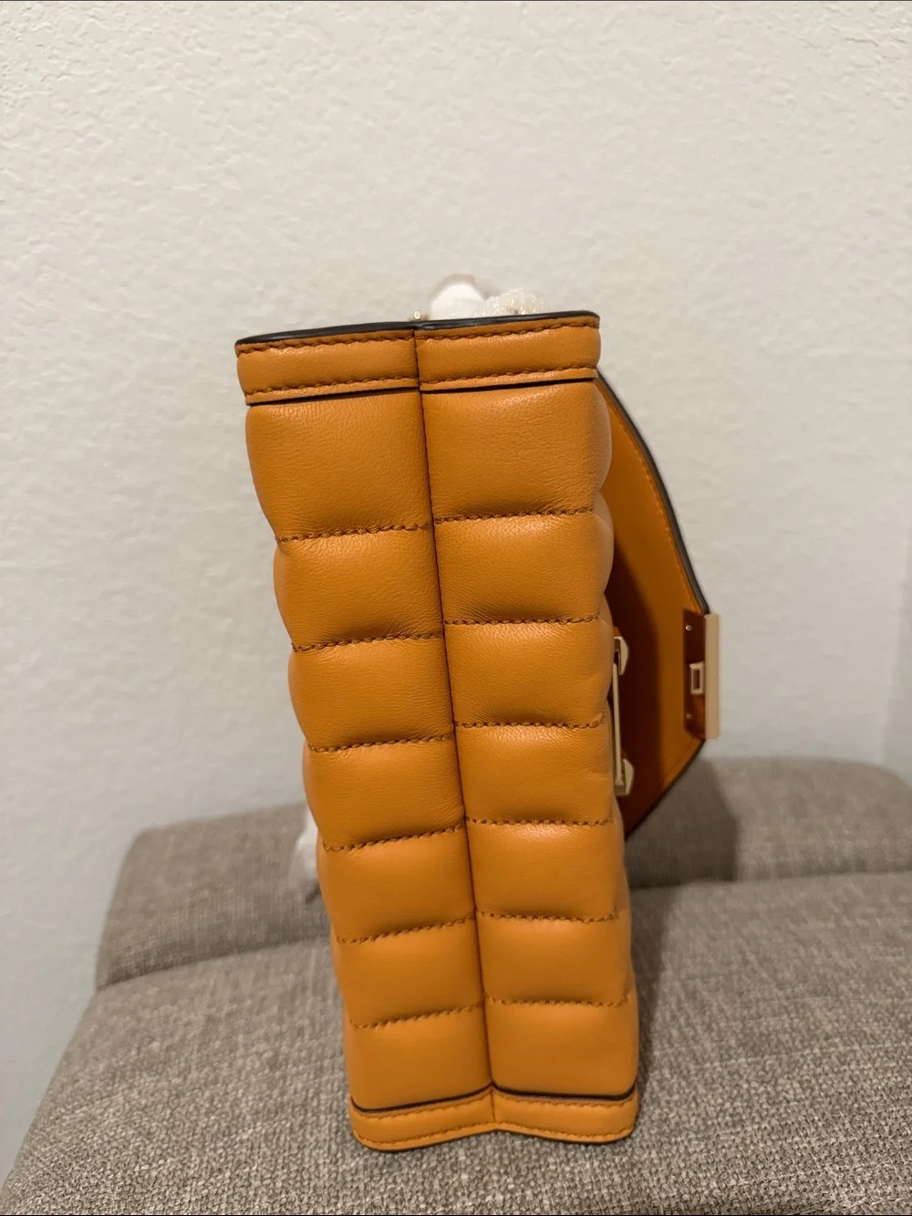Structured Quilted Shoulder Bag in Mustard Yellow